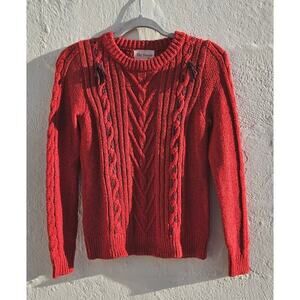 The Reeds Sweater Womens Small Red Cable Knit Lace Up Bow Preppy Chunky Academia